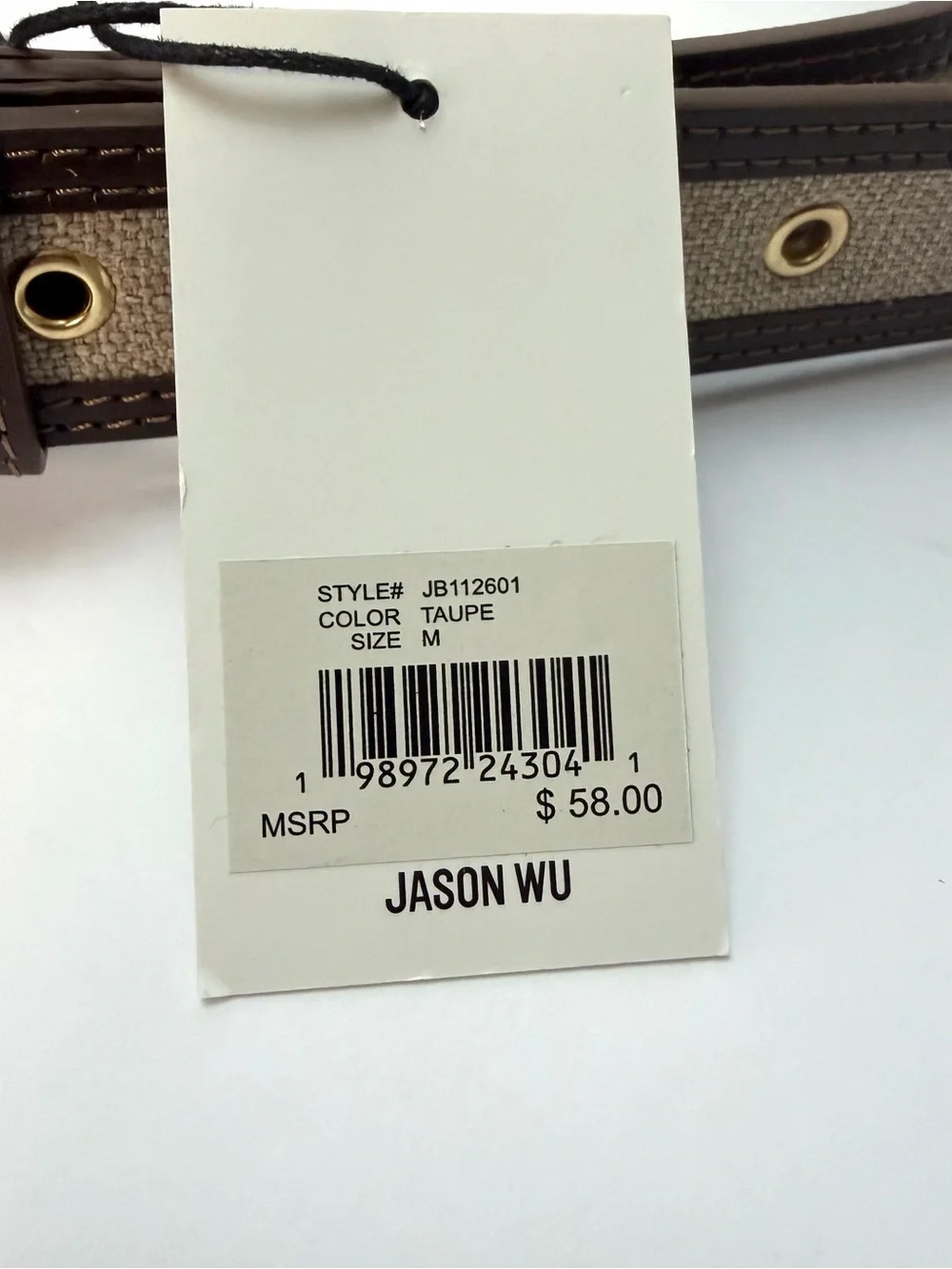 Jason Wu Beige Canvas Belt with Dark Brown Leather & Gold Hardware